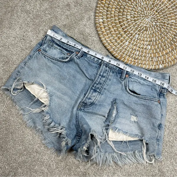 Free People We The Free Jean Mini Short Distressed Cut Off Button Fly Size 30 - Image 11