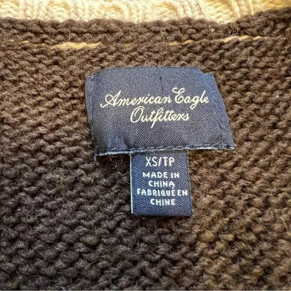 Brown and cream intarsia knit oversized sweater, size XS - Image 6