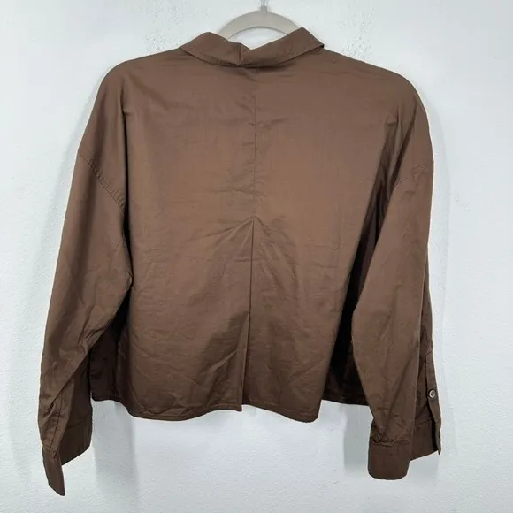 Everlane Brown Cotton Poplin Cropped Button‎ Up Shirt Contemporary Minimalist - Image 7