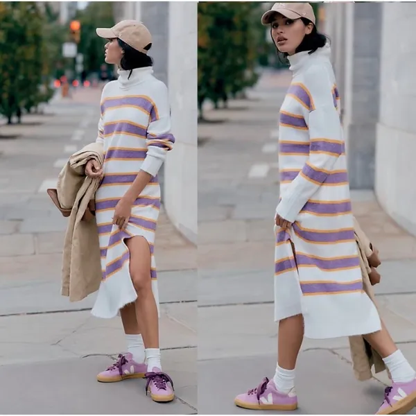 Daily Practice Anthropologie Karigan Striped Turtleneck Sweater midi‎ Dress XS - Image 2