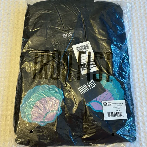 NEW! Iron Fist Mermaid For Life Sheer Black Midi Dress 3X Turquoise Blue Shells - Image 4