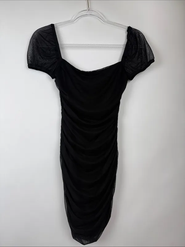 Princess Polly Black Charvi Mesh Ruched Stretchy Mini Dress Size 4 Party NWT - Image 5