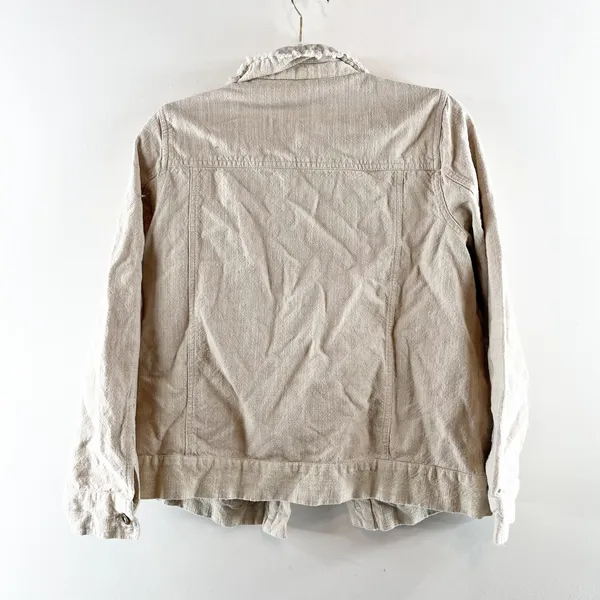 Linda Anderson Long Sleeve Fringe Cotton Jacket Tan Beige Medium - Image 4