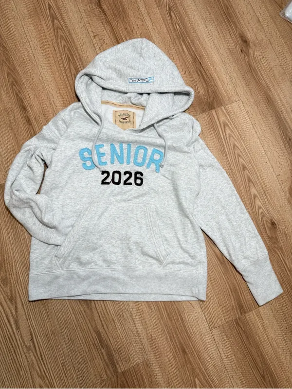 Hollister Women's Senior 2026 Hoodie XL Gray Chenille Patch Pullover - Image 2