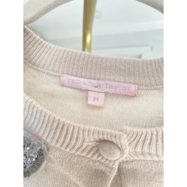 Rebecca Taylor Angora Wool Cashmere Cardigan Rhinestone Peter Pan Quiet Luxury M - Image 5