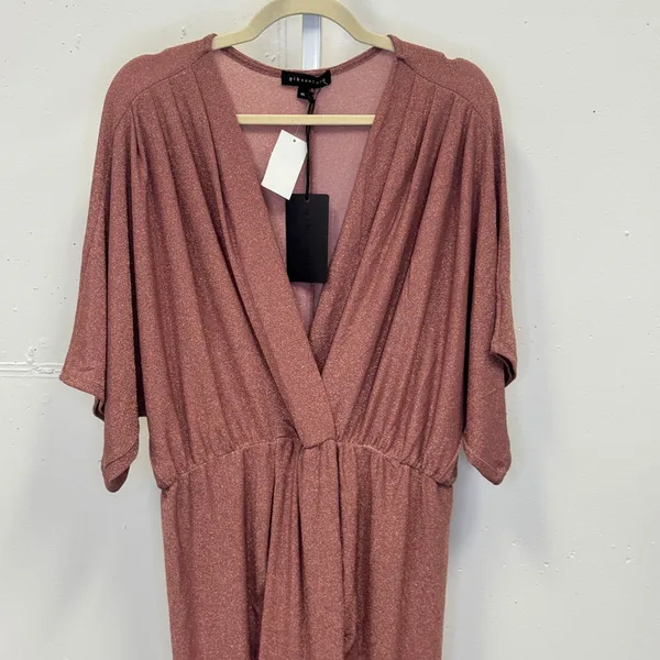 NWT Gibsonlook Rose Gold Metallic Knit V-Neck Dolman Sleeve Midi Dress‎ Stretch - Image 3