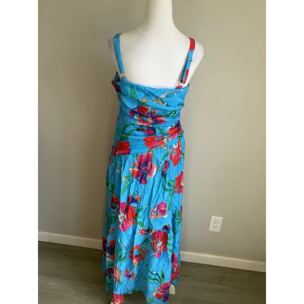 Zarr Collection Taylor Asymmetrical Drop Waist Blue Floral Maxi Dress Womens 8 - Image 4