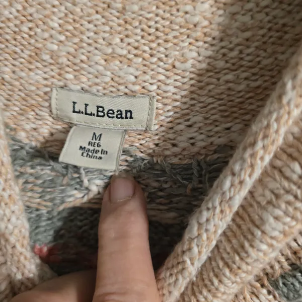 L.L. Bean Cream Fair Isle Cowlneck Sweater with Pink, Brown & Blue Yoke - Image 5