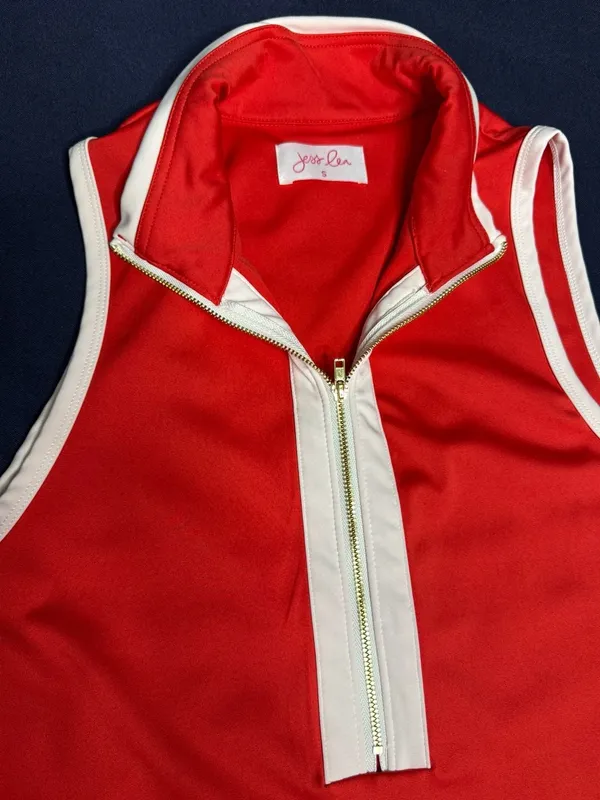 Jess Lea Red & White Quarter-Zip Sleeveless Mini Dress Size S - Image 3