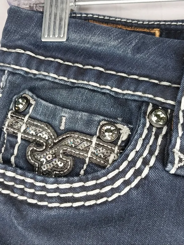 Rock Revival Vivian Fleur-De-Lis Dark Blue Embellished Y2K Skinny Bling Jeans - Image 6