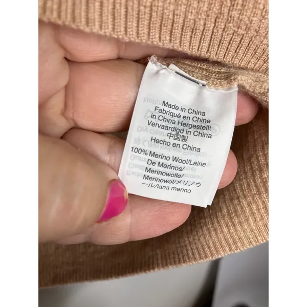 J.Crew Turtleneck Sweater Womens L Tan Excellent Merino Wool Puff Sleeve Ribbed - Image 4