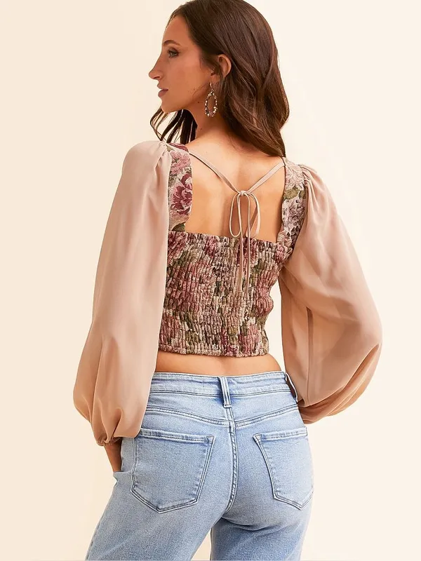 Willow + Root Floral Smocked Tapestry Crop Top NWT XS Cottagecore Fairycore - Image 2