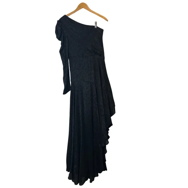 AMUR Esmeralda Black One-Shoulder Shimmer‎ Formal Gown Dress Size 2 - Image 4
