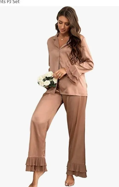 Verdusa Women’s Satin Ruffle Pajamas - Image 9