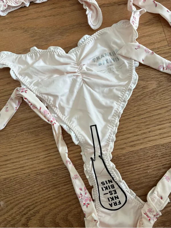 Frankie's Bikinis Cream Floral Tie-Front Bikini Set - Image 2