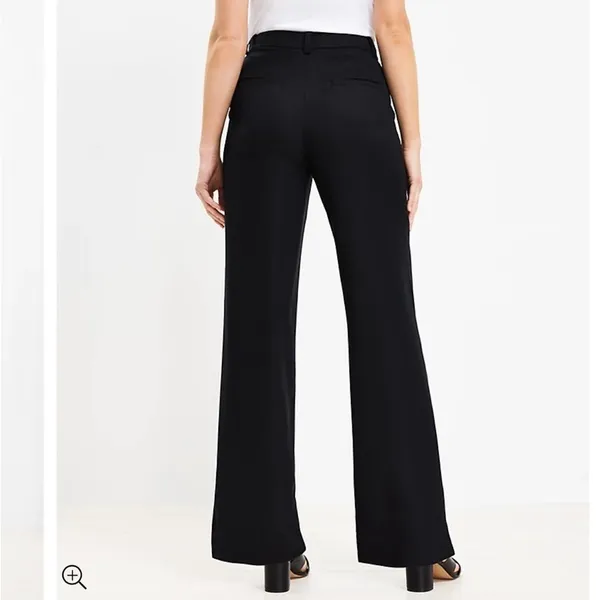 Loft Womens Black Lyocell Pleated Wide Leg Trousers Pants Sz 8 542 - Image 2