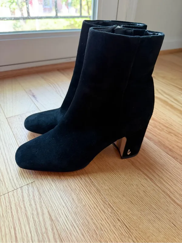 Sam Edelman Fawn Black Suede Ankle Booties Block Heel Square Toe Size 7.5 - Image 5