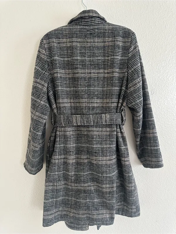 a new day Gray Plaid Belted Coat - Image 6