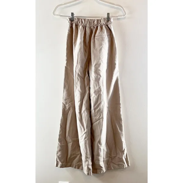 Aerie Pull On Wide Leg Pinstripe Trouser Pants Tan Beige XS - Image 4