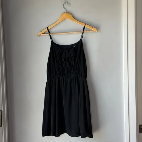 Silk Ruffle Mini Dress Black Size M - Image 2