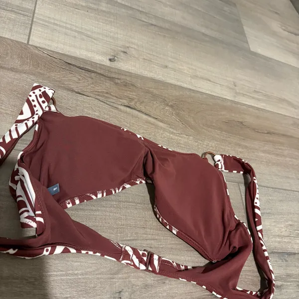 Aerie Boho Henna‎ Floral O Ring Scoop Bikini Top Brown White Size Medium - Image 5
