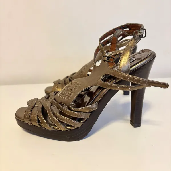 Steve Madden Leather Strappy Peep Toe Ankle Strap High Heel Sandals Bronze 7 - Image 2