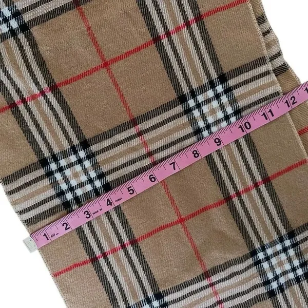 Tan Check Plaid fringe scarf - Image 3