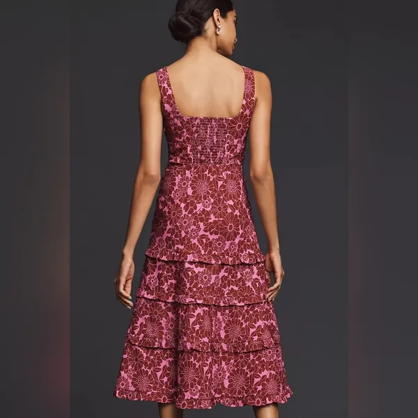 Anthropologie NWT By The Blythe Square-Neck Tiered Dress Color Pink combo Sz XXS - Image 2