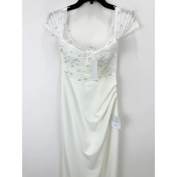 Lulus Immensely Charming White Mesh Pearl Bustier Maxi Dress Wedding Small NWT - Image 6