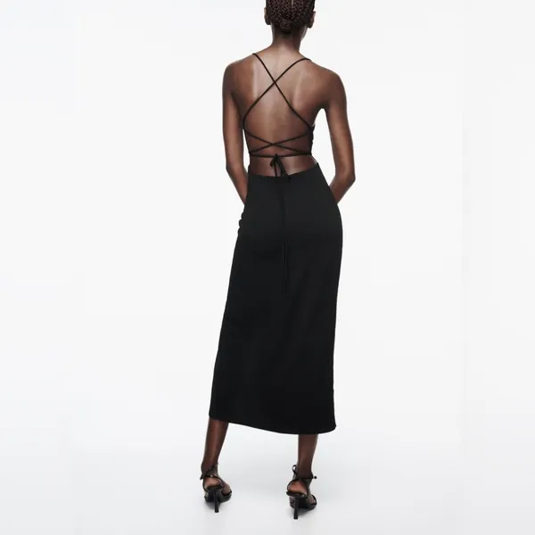 NWT ZARA Midi Corset Dress Sz Small Black Open Lace Up Back Side Slit - Image 2