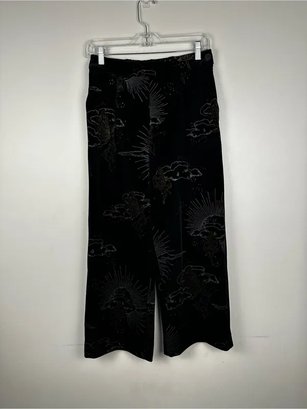 Disturbia‎ Adelina Foil Print Velour Wide Leg Trousers Women’s Sz 6 - Image 2