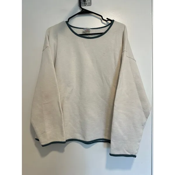 VTG Jerzees Activewear Sweatshirt Sz:XL Cream Green Ringer Pullover Fleece - Image 4