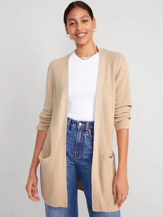Old Navy Textured Open-Front Cotton Blend Knit Cardigan Sweater Oatmeal Size L - Image 11