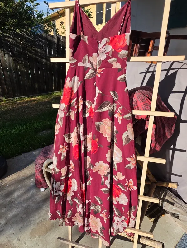 Lulus Into Bloom Burgundy Floral Print Maxi Dress size X Small - Image 10