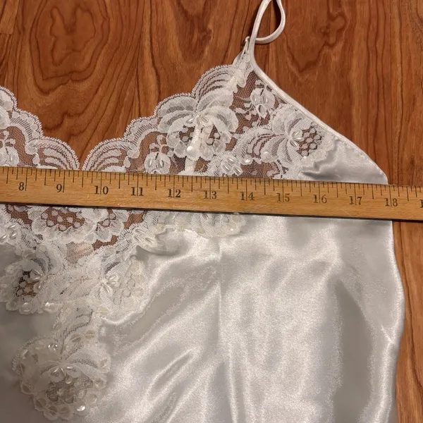Vtg Delicates Slip Dress‎ Women L Ivory Lace Sequin Pearl Satin Bridal Club Date - Image 10