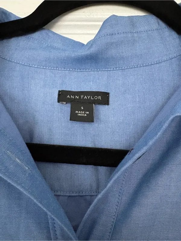 Ann Taylor Blue Puff Sleeve Midi Shirt Dress Size Small - Image 3
