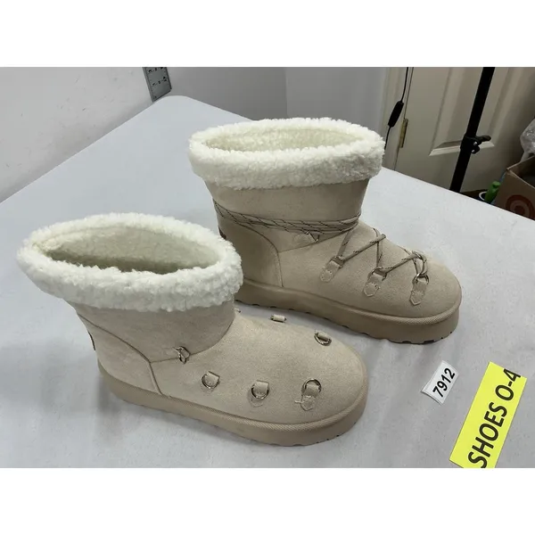 Womans Excellent Cond. Tuopin Classic Platform Lace Up Mini Snow Boots 8 Beige - Image 2