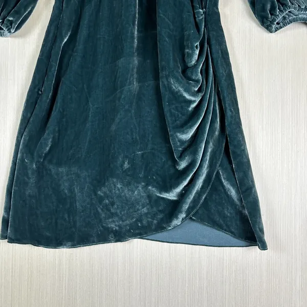 Aritzia Wilfred Lyric Women's Dress Sz 0 Green Velvet Silk Blend Mini Faux‎ Wrap - Image 4