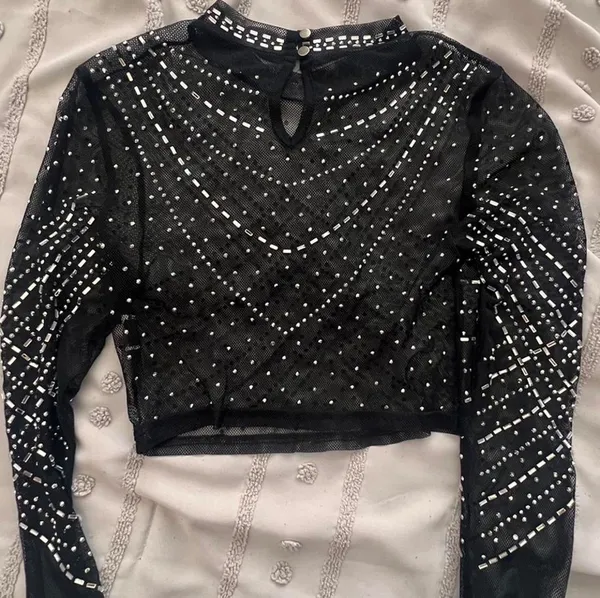 Black sheer rhinestone top - Image 4