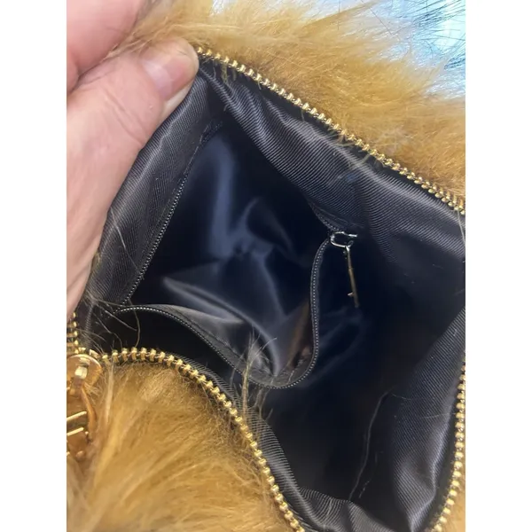 Faux Fur Shoulder Crossbody Bag Brown Gold Chain Cozy Winter Plush Handbag Purse - Image 11