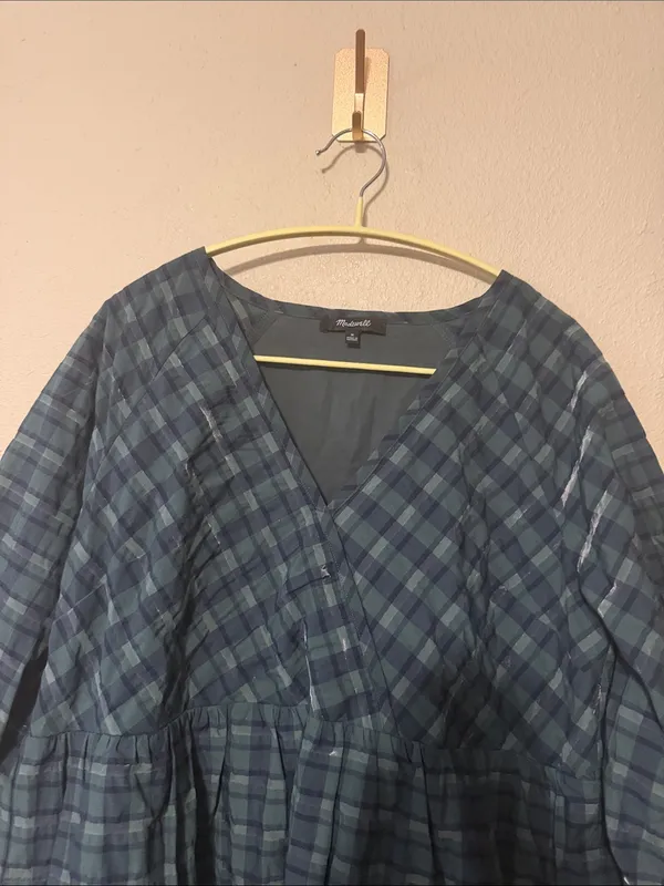 Madewell‎ Marianna Puff-Sleeve Mini Dress in Plaid Size Medium - Image 6