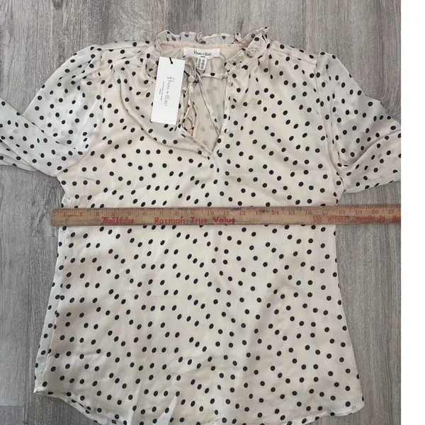 Haver & Blair Polka Dot Ruffle Neck Tie Blouse Cream Black Size XS‎ NWT - Image 6