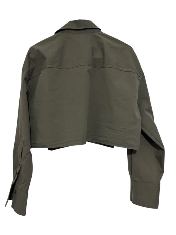 Zara Olive Green Utility Cargo Cropped Button Down Shirt L Large Shacket - Image 3