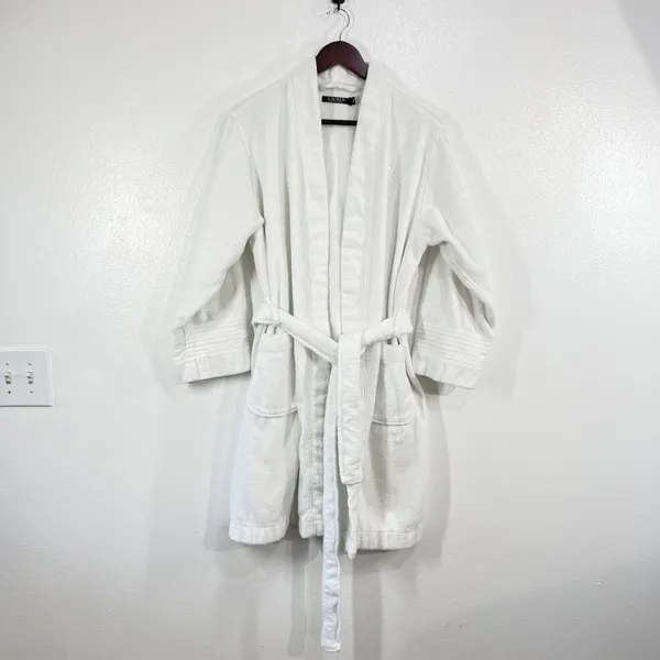 Lauren Ralph Lauren Terry Cloth Robe Women Large White Cotton Belted Spa Classic - Image 2