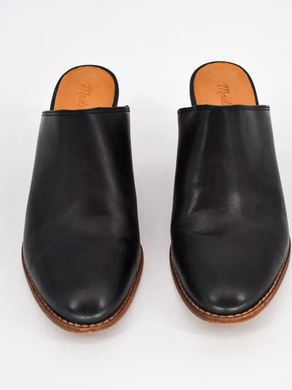 Madewell The Harper Mule Womens 8.5 Black Almond Toe Leather Stacked Block Heel - Image 4