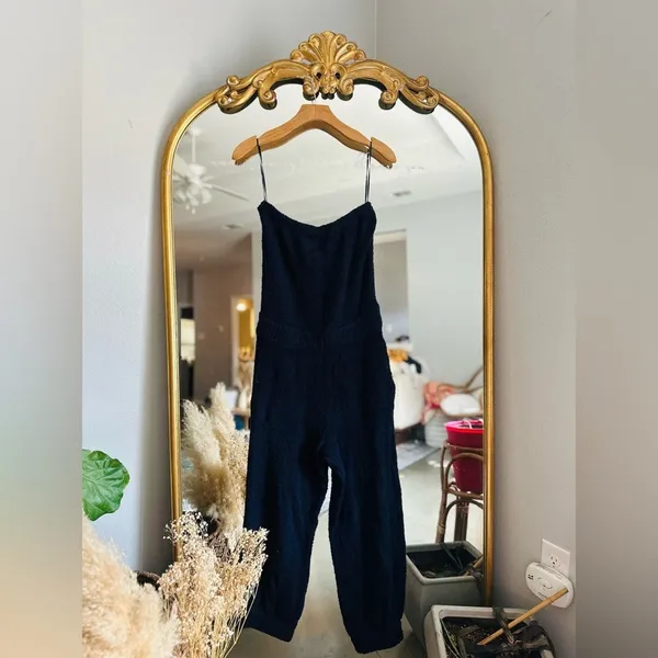 Free people navy blue terry cloth jumpsuit strapless nwot Xs - Image 2