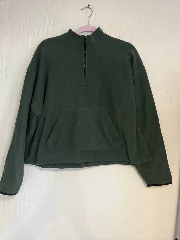 PINK Victoria's Secret Olive Green Half-Zip Fleece Pullover - Image 3