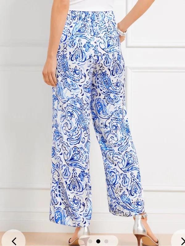 Talbots Satin Wide Leg Silky Pants in Floral Painted Paisley W2387 Plus Size 1X - Image 3