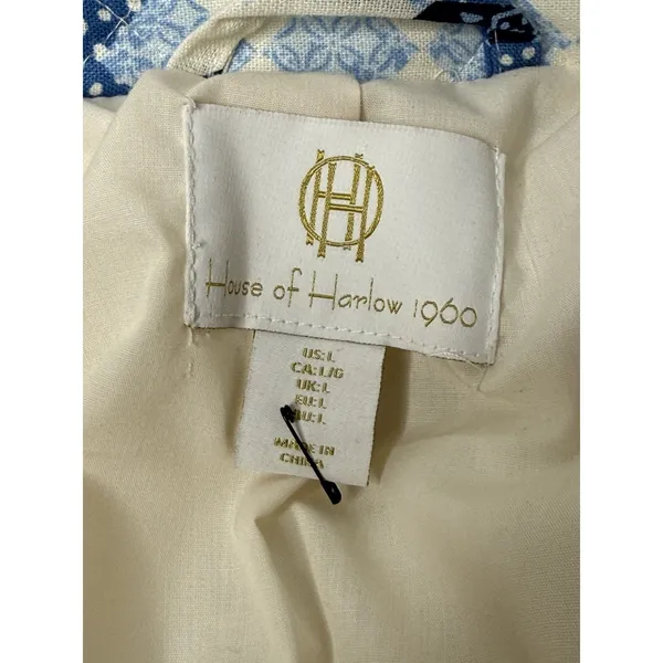 House Of Harlow 1960 Quilted Puffer Jacket Women L Cream Blue Retro Cottagecore - Image 5