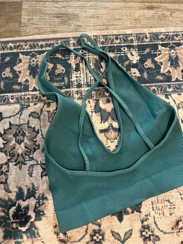 Free people intimately seamless Teal Ribbed Halter Cropped Tank Top - Image 6